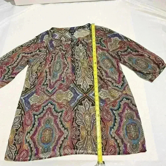 Nicole by Nicole Miller Top Blouse Chiffon Womens Size Large Sheer Geometric - Picture 6 of 14